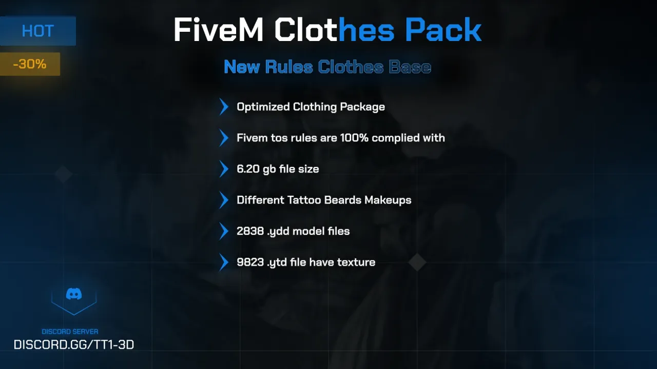Clothes Base cover listing 6.20 GB of files, 2838 ydd models plus tattoos, beards and makeups for FiveM