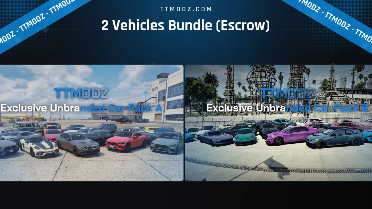 FiveM 2 Vehicles Bundle cover pairing two exclusive car pack previews of parked cars