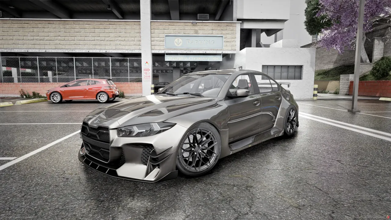 Sentinel TTS in gunmetal grey widebody form, a fivem ubermacht sentinel parked front three-quarter in a lot