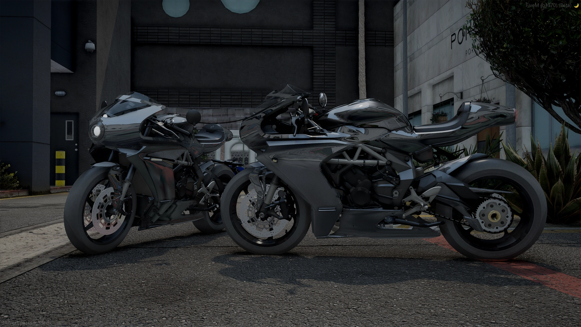 MV Agusta Superveloce (2021 - 2026) FiveM sportbikes in dark grey side profile outside a modern building