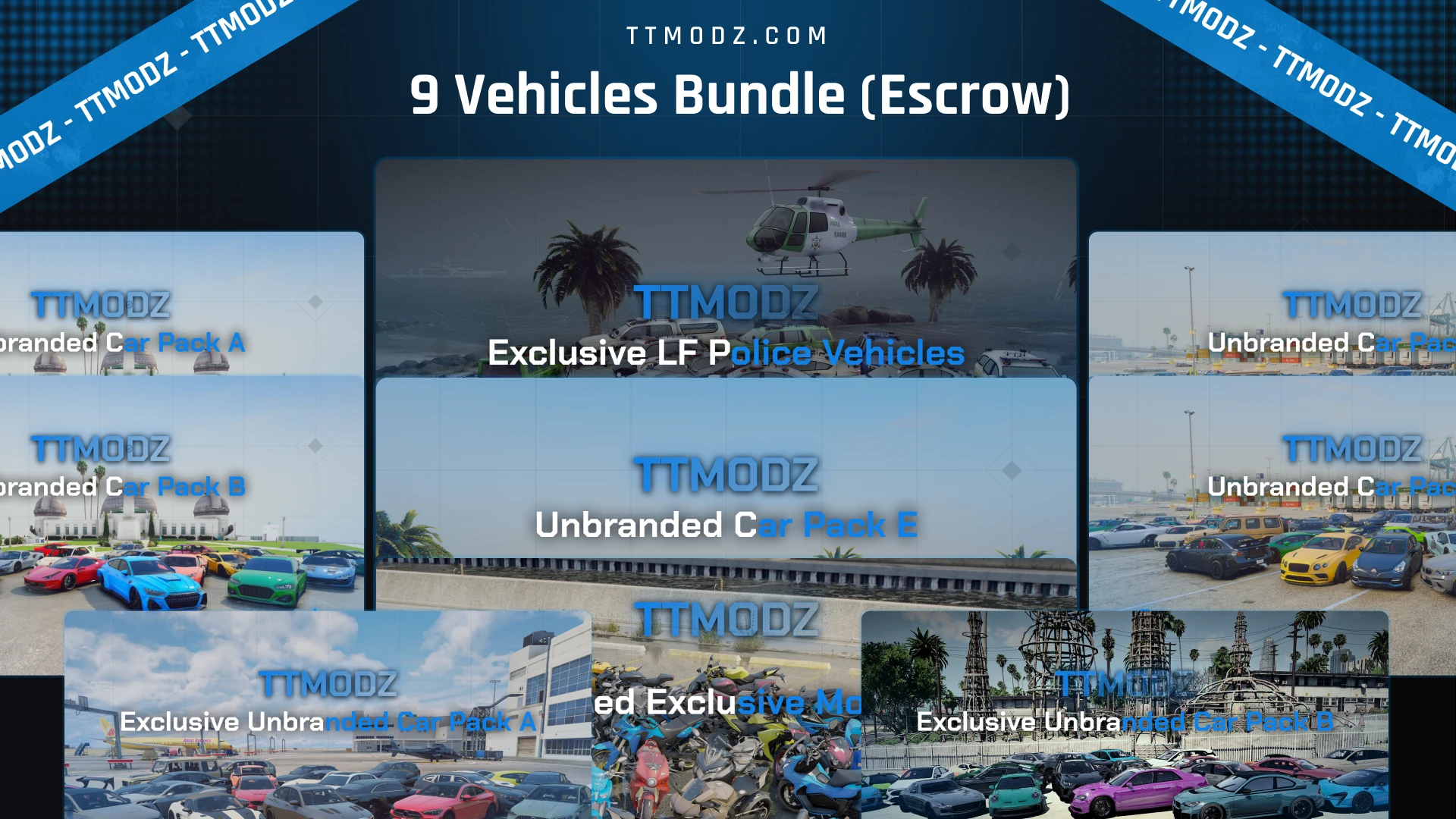 9 Vehicles Bundle cover, a fivem complete car pack collage of police helicopter and car pack tiles